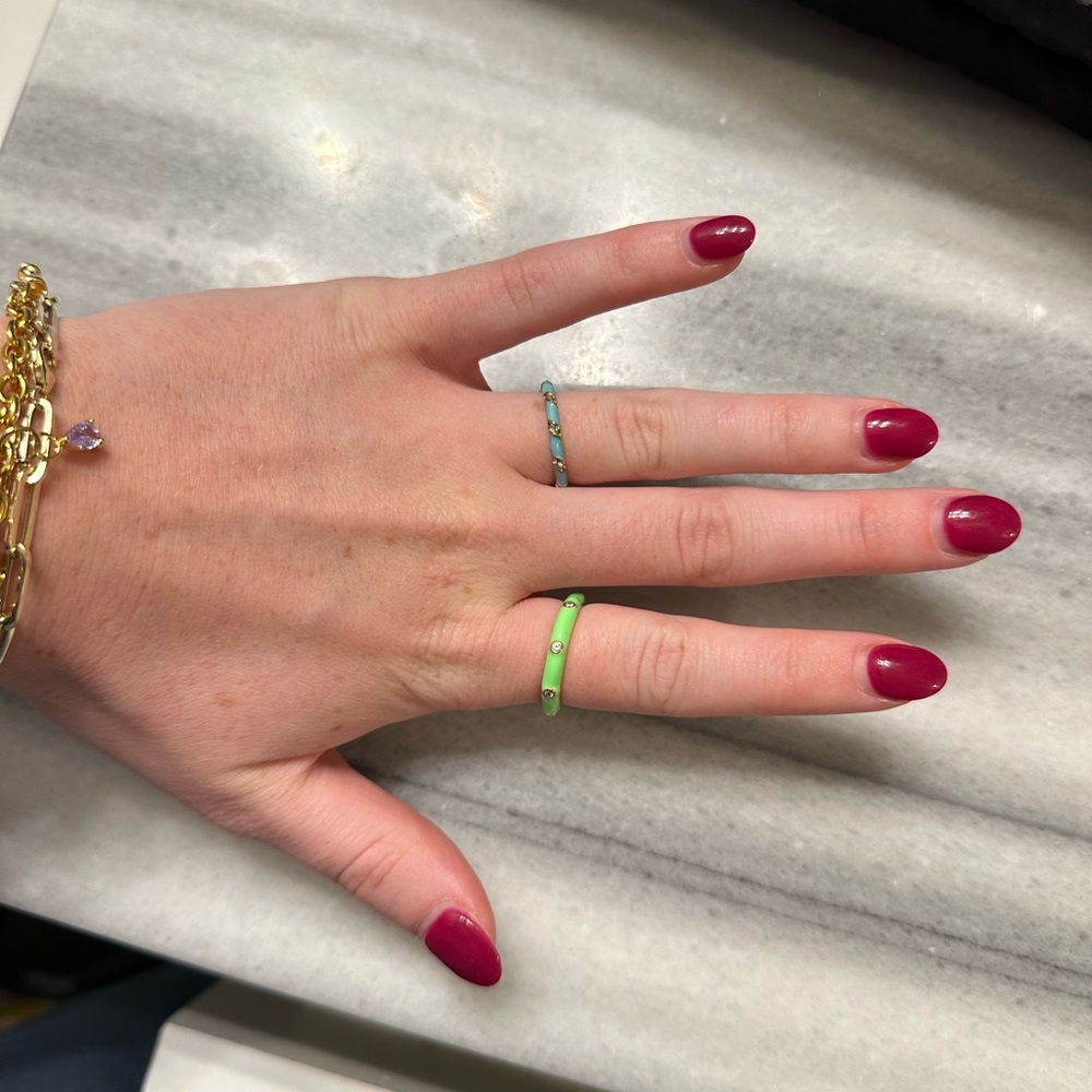 Blue and Green enamel-looking rings